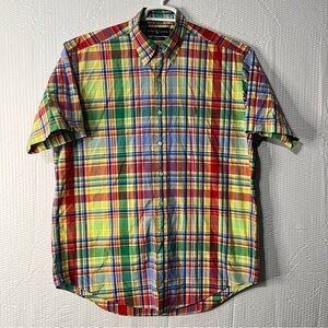 Ralph Lauren Classic Fit Multicolor Plaid Bright Button Down Dress Shirt Size L